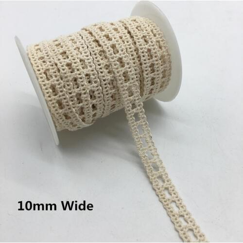 2 Yards/lot 10mm Wide Apparel Sewing Fabric Trim Cotton Crocheted Lace Fabric Ribbon Handmade Accessories #FF10