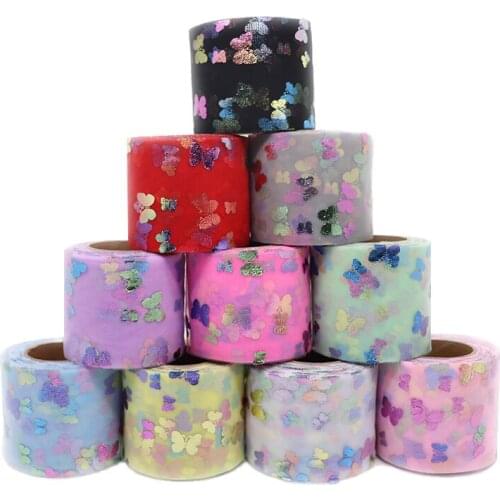 25Yards/roll 6CM Butterfly Tulle Roll Organza Baby Shower Party Supplies DIY Hair Bows Handmade Materials Y2020103004