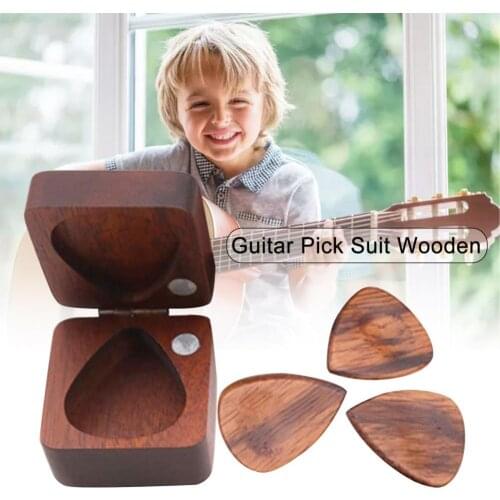 3Pcs Pick Box Stylish Solid Square Wooden Plectrum Pick Holder Storage Case For Guitar Bass Mandolin Banjos Ukulele Accessories