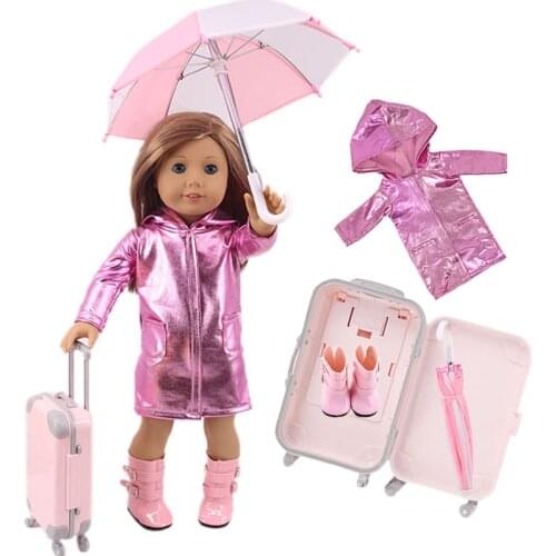 4/5/6pcs Doll Umbrella Rain Gear Set Fit 18 Inch American&Baby Born 43cm Generation Girl Doll Toys Raincoat Suitcase Rain boots