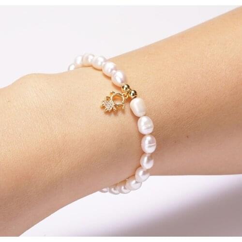 5 pcs/lot natural freshwater pearl charm gold cubic zircon multiple style tiny pendant bracelet for woman girl jewelry gift