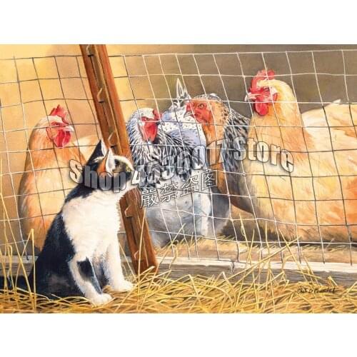 5D Diy Diamond Painting Full Diamond Mosaic Drill Diamond Embroidery Rhinestones Visit with Hens Farm Cats Art Home Decor Gifts