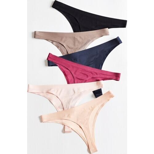 6 Pcs/lot Ice Silk Thong Panties Sexy G-String Briefs Women Underwear Seamless Underpants for Girls Lady Panty Set Dropshipping