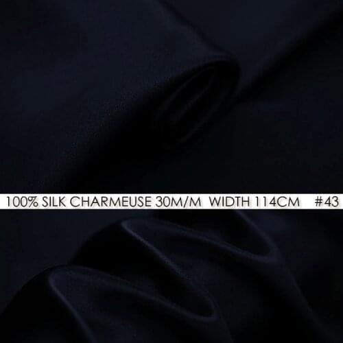 [Big Sale]SILK CHARMEUSE SATIN Fabric 114cm width 30momme 100% Pure Silk Fabric Party Dress Chinese Silk Supplier Dark Blue