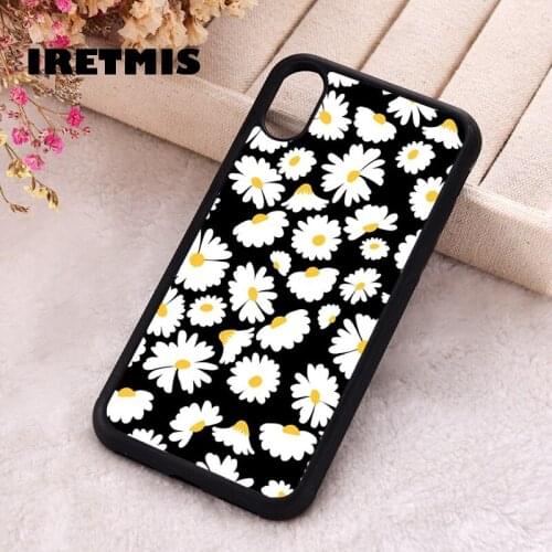 Iretmis 5 5S SE 2020 Phone Cover Case for iPhone 6 6S 7 8 Plus X Xs XR 11 12 Mini Pro Max Rubber Silicone Black Daisies