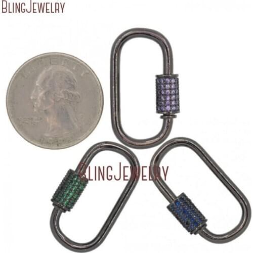 Gun Black Oval LOCK CZ Micro Pave Oval Shape Screw Clasp Lock Carabiner Pave Lock 17x29mm FC30209