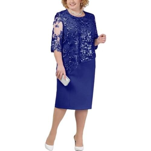 Ele-choices S-5XL Skin-friendly Party Sheer Half Sleeve Floral Lace Layered Mother of Bride Midi Dress for Daily