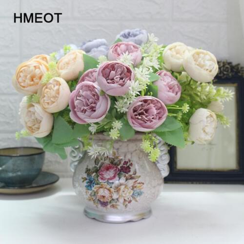 New style rose peony artificial silk flower small bouquet family party spring wedding flower wall decor fake flower material