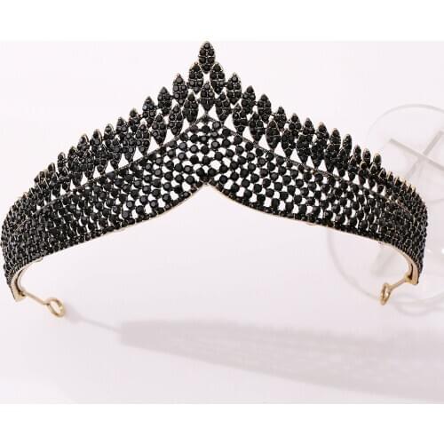 KMVEXO Baroque Black Korean Crystal Bridal Tiaras Crowns Pageant Prom Diadem Rhinestone Veil Tiara Headband Wedding Hair Jewelry