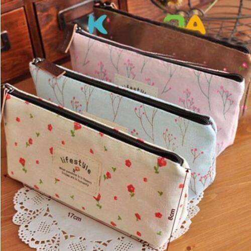 Hot Sell Stationery Canvas Cosmetic Bag Makeup Bag Purse Pouch Zipper Pen Pencil Case S