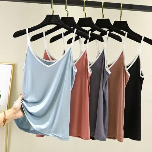 Women Summer Sexy Elastic Casual Tank V-Neck Sleeveless Spaghetti Strap Vest Loose Modal Stretch Tops Tees Roupas Femininas