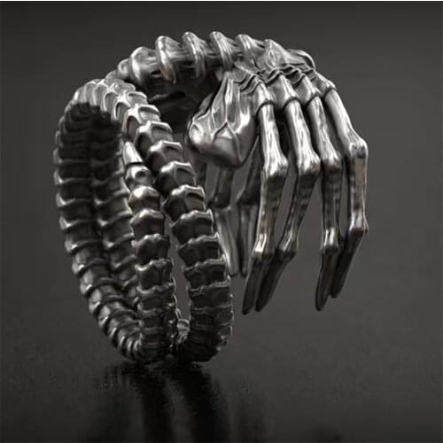 Punk Biker Vintage Wild Skull Palm Ring Dark Paw Skeleton Hand Bone Ghost Claw Ring for Men Party Anniversary Gothic Jewelry