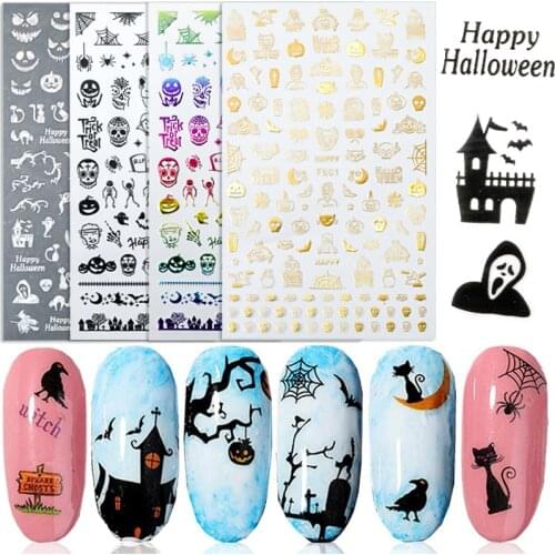 Nail Sticker Halloween Easter Laser Pumpkin Skeleton Bat Spider DIY Set Art Design 3D Charm Luxury Decorations Tools Nails