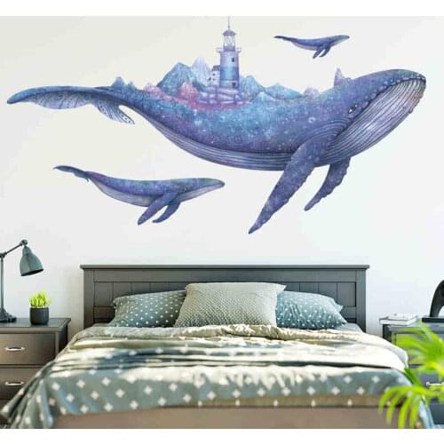 Underwater World Whale Coral Wall Stickers For Kids Rooms Bathroom Home Decor Modern Watercolor Vinyl Wallpapers Stickers Decor