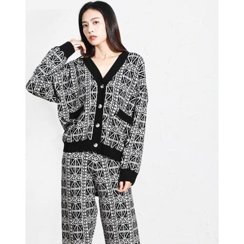 Latest Womens Pajamas Set Sleepwear Home Clothes Sweater Thick Nightwear Wick Yarn Loose Knitted Autumn And Winter Cardigan