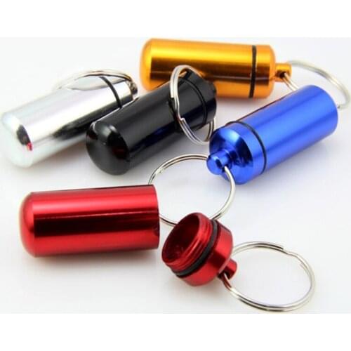 New 2pcs/lot key holder Aluminum Waterproof Pill Shaped Box Bottle Holder Container Keychain medicine Keyring keychain box