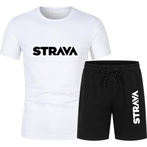 New Strava Sports 2-piece Print Mens Summer O-neck Sportswear Casual Cotton Short-sleeved Mens T-shirt Outdoor Sports Suit