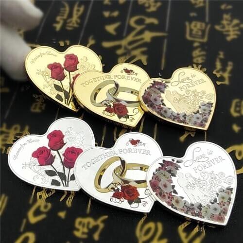 2021 New Year Gifts Heart-Shaped Rose Ring Lover Wedding Gold Silver Coin Valentines Day Commemorative Coins Christmas Souvenir