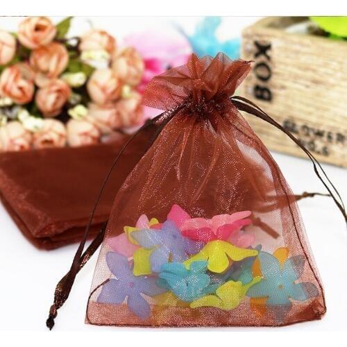 Wholesale 200pcs/lot 11x16cm Coffee Organza Gift Bag Cute Christmas Wedding Jewelry Gifts Packaging Bag Organza Drawstring Bags