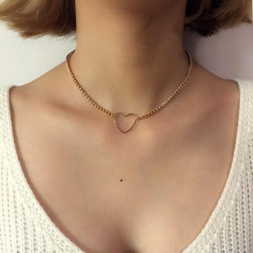 Trendy Sexy Women Jewelry Cute Heart Lock Necklace Charm Gold Silver Color Collar Choker Necklace Pendant On Neck Accessories