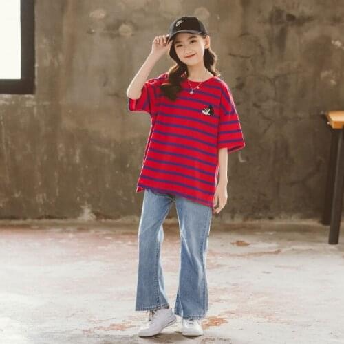 Teenage Girls Short Sleeve Striped Tops Short Sleeve 2021 Summer 10 12 years T-shirt