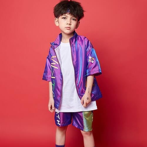 Purple Jazz Dance Wear Boys Designer Clothes Hip Hop Dance Costume Kids Clothing Rave Street Outfits Street Dance Wear JL1171