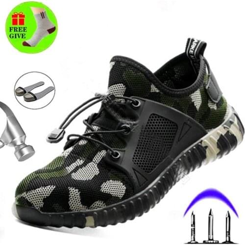 Work Boots Construction Mens Outdoor Steel Toe Shoes Men Camouflage Puncture Proof High Quality Safety Shoes Plus Size36-46