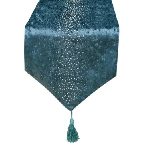 M17D Luxury Ironing Rhinestones Table Runner Tablecloth with Tassel Placemat Dining Desk Cloth Mat Home Party Decorations