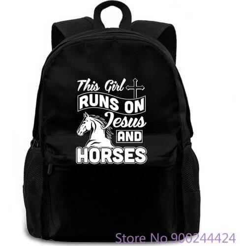 This Girl Runs on Jesus and Horses Printed Stree Twear women men backpack laptop travel school adult student