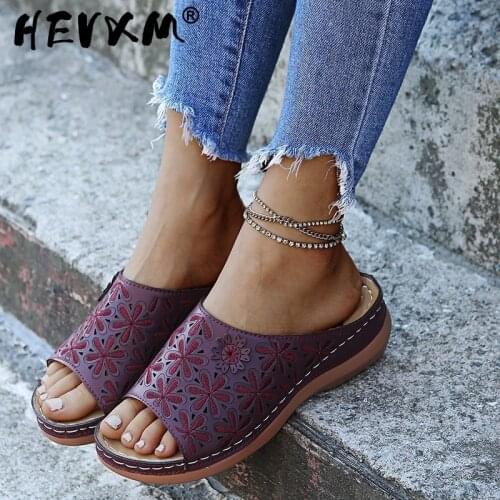 2021 Summer Women Wedge Sandals Premium Orthopedic Open Toe Sandals Vintage Anti-slip Leather Casual Female Platform Retro Shoes