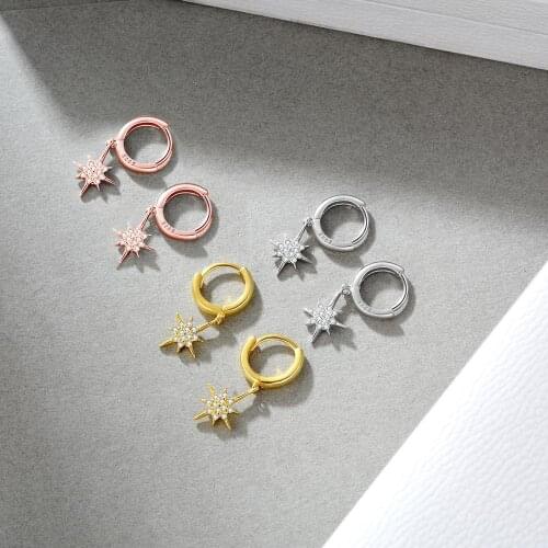 E 925 Sterling Silver Star Drop Earrings for Women 18K Gold Plated Silver 925 Dangle Hoop Korean Earrings Jewellery 2020 Brinco