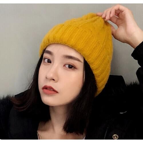 Hat female knit hat Korean student winter round face wild trend hood hat cold hat thick warm woolen hat