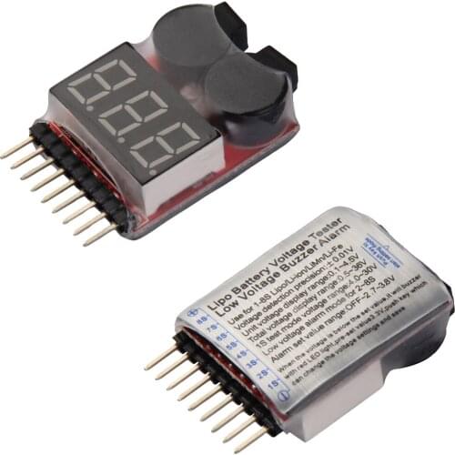 1-8S LED LIPO Voltage Indicator Checker Tester Low Voltage Buzzer Alarm for Helicopter Airplane Multirotor FPV Drone DIY Parts