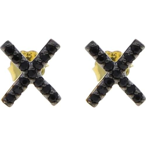 Hip Hop Letter X stud earring 925 sterling silver brincos with black turquoises chic incorrect X studs for girls women earrings