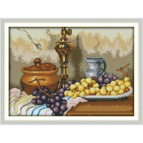 Grapes and Clay Pots Cotton Canvas Cross Stitch Kits Accurate Printed Embroidery DIY Handmade Needle work Wall Home Decor