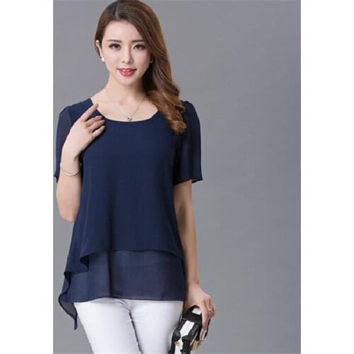 Spring New Women Chiffon shirt Summer Fashion Solid Tops Elegant Lady Short sleeve Casual Blouse Blusa Plus Size M-6XL 7XL 8XL