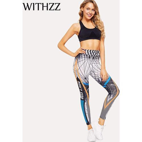 WITHZZ Womans Printing Long Pants Elastic Leggings Women Leggins Elbows For Fitness Legins Workout Jeggings Tayt Sportleggings