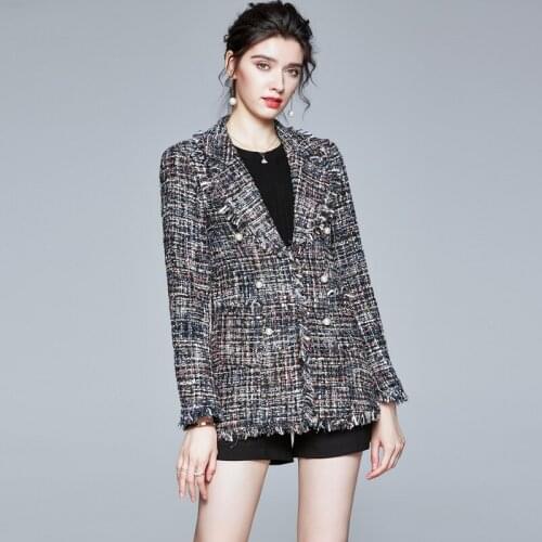 Small Fragrance Wind Tassel Tweed Coat Female Autumn And Winter New Korean Style Women Office Lady Woolen Jacket Outerwear