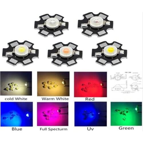50PCS 1W 3W High Power cool/warm white 3500k 4500k 6500k 10000k 20000k-30000k LED Chip + 20mm star pcb