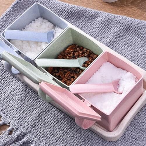4Pcs Seasoning Box with Spoon Spice Condiment Container Cruet Kitchen Supply Spice jar