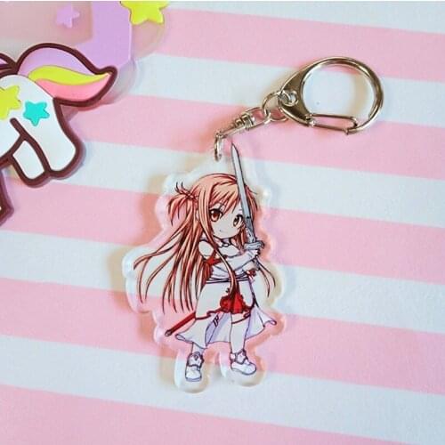 4 Pcs/lot Anime Sword Art Online Model Doll Keychain SAO Action Fgure Kirito Asuna Shino Acrylic Key Chain keyring pendant Toy