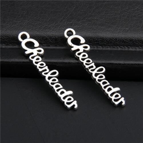 50pcs Silver Color Hollow Letters Carved Cheerleader Pendants Jewelry Diy Findings Charms A2771