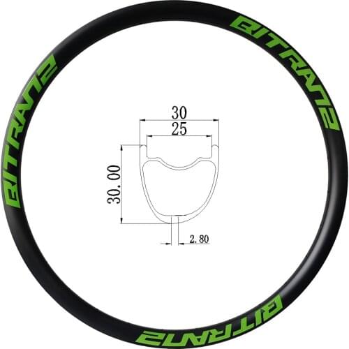 29er Asymmetrical Carbon Rim 30mm Deep 30mm Width 320g Light MTB XC CrossCountry BOOST Bike Wheels BITRANZ Green 24H 28H 32H