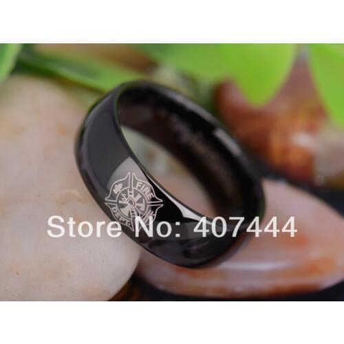 Free Shipping YGK JEWELRY Hot Sales 8MM Black Dome Firefighter Fireman New Ring Tungsten Carbide Wedding Ring