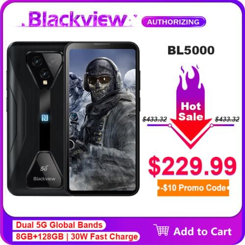 Blackview BL5000 Dual 5G IP68 Waterproof Game Rugged Smartphone 8GB+128GB Global Bands 5G Mobile Phone NFC 30W Fast Charge