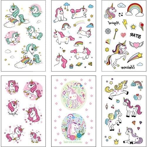 Body Art Disposable Tattoo Stickers Funny Birthday Party Decors for Baby Shower Waterproof Unicorn Sticker 1Pcs