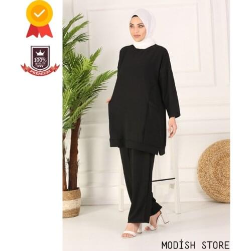 Linerless Tunic Pants Big Sizes Womens Suit Muslim Woman Set Dubai Abaya Turkey Muslim Clothes Kaftan Womens Suit