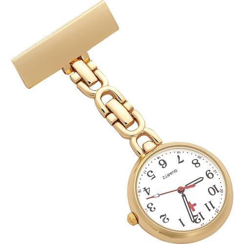 Nurses Lapel Pin Watch 24hr Military Time Analog FOB Infection Control Watch GoldTone Reloj De Bolsillo