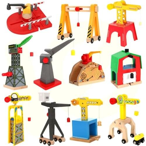All Kinds Wooden Crane Magnetic Train Toys Wooden Railway Train Track Accessories Fit For Biro Wooden Tracks For Kids Gifts