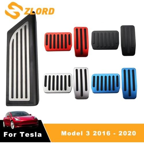 Zlord Model3 Car Foot Pedal Pads Covers For Tesla Model 3 Y Accessories Aluminum Alloy Accelerator Brake Rest Pedal Model Three